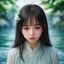 游客亲子游达人妈妈头像，女性，带着孩子在溪边玩水，画面温馨